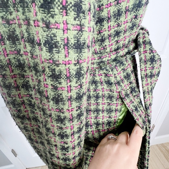Zsa Zsa Plaid Tweed Blazer Jacket Ruffle Green Pink Size Small - Picture 6 of 10